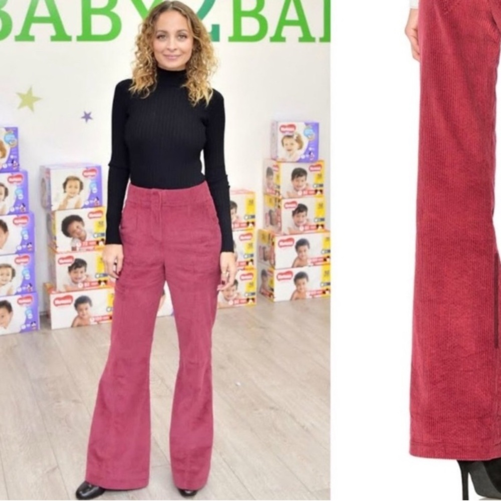 House of Harlow x REVOLVE Emmy Pant S Wide Leg Corduroy Boho Preppy Vintage Red